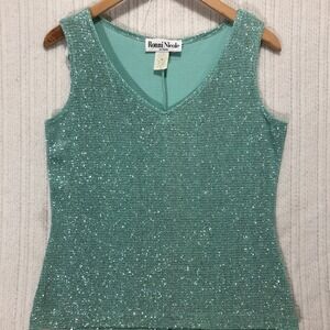 Ronni Nicole Sparkly Sleeveless Top Shimmer Party Tank V Neck Women's Size Small